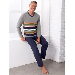 Schlafanzug, Herren, Gr. 52/54, blau (steingrau, marine), 100% Baumwolle, Homewear-Sets