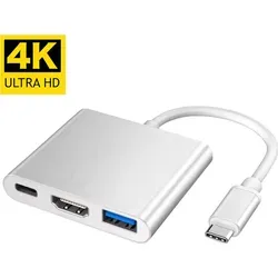 3IN1 USB C Hub Adapter - Typ-C auf USB HDMI 4K HD TV PD Kabel - Laptop-Dockingstation mit 3 Anschlüssen, modernes Aluminiumdesign und Plug & Play. Ideal für schnelles Laden und Datenübertragung, perfekt für Mac, Samsung, Dell und mehr.