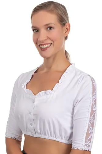 Edelnice Trachtenmode Dirndlbluse Annabella aus Spitze und Baumwolle - Elegante Dirndlbluse für Damen in Gr. 32-54, aus hochwertiger Spitze und Baumwolle, perfekt für festliche Anlässe und traditionelle Trachtenmode.