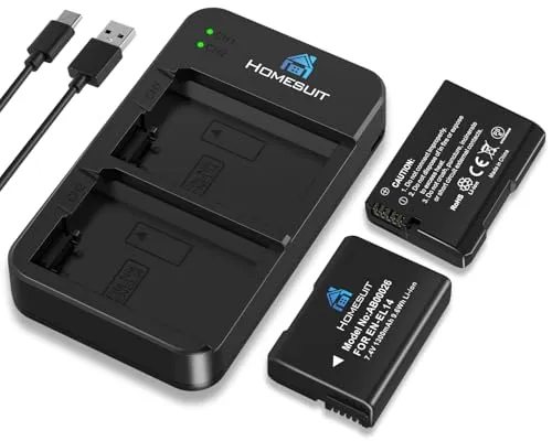 Homesuit EN-EL14 EN-EL14a Akku 1300mAh und USB LED Dual Ladegerätsatz für Nikon D5600 D3300 D3500 D5100 D5500 D3100 D3200 D5200 D5300 Coolpix P7000 P7100 P7200 P7700 P7800 (2er-Pack)
