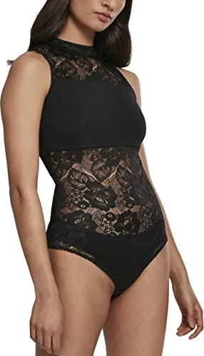 Urban Classics Damen Ladies Laces Body T-Shirt, Schwarz (Black 00007) - M - Stylisches T-Shirt für Damen mit verstärktem Spitzen-Stoff im Brustbereich, ideal für einen trendigen Look ohne Durchsicht. Perfekt für Fashion-Liebhaberinnen!