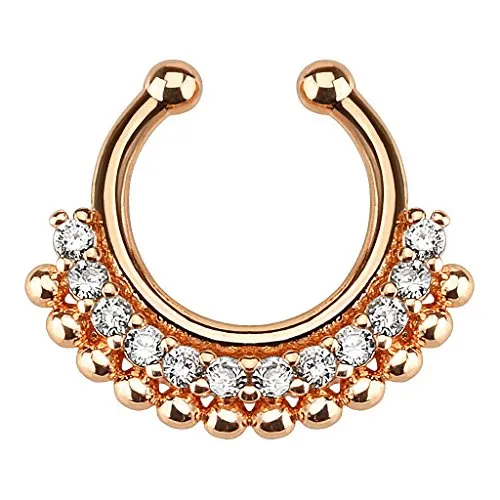 Piercingfaktor Fake Piercing Universal Ring Septum Nasen Lippen Helix Ohr Tribal Strass Kristalle mit Kugeln Lippenpiercing Nasenpiercing Ohrpiercing Tragus Intimpiercing Roségold - Clear
