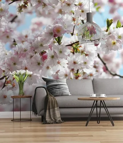 Komar Vlies Fototapete SPRING - Kirschblüten für frühlingshafte Wandgestaltung - Tapete mit hochwertigem Deutschem Qualitätsvlies, umweltfreundlich und einfach zu montieren. Ideal für Schlafzimmer und Wohnzimmer, bringt frischen Frühling in Ihr Zuhause.