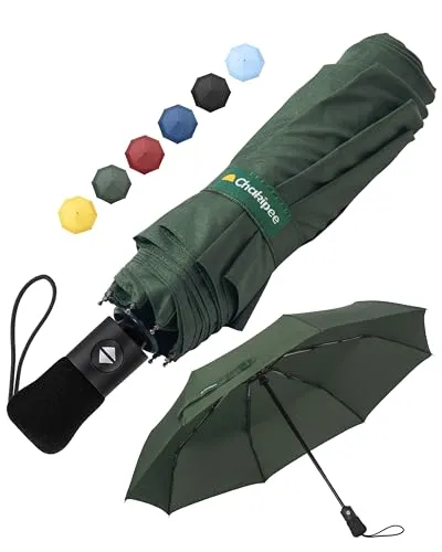 Chakipee Kompakter Reise Regenschirm Groß Sturmfest – Automatik Taschenschirm für Herren und Damen, Tragbarer 210T-Stoff 97 cm Spannweite 8 Rippen Schirm Grün