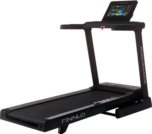 HAMMER Finnlo Laufband Endurance TFT - 24 km/h, 41 Programme & Kinomap kompatibel - Laufband mit großem 15.1 Zoll TFT-Monitor, 41 Trainingsprogramme und einer Höchstgeschwindigkeit von 24 km/h. Ideal für Fitnessbegeisterte, die virtuelle Herausforderungen mit Kinomap und Zwift lieben.