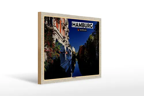 Holzschild Städte Hamburg Eppendorf Ausblick Fluss 40x30 cm Schild