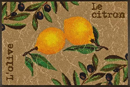 wash+dry Fußmatte Le Citron 50x75 cm – Waschbar & Rutschfest - Hochwertige Fußmatte für innen und außen, mit rutschfestem Nitrilgummirücken und waschbar bis 60 Grad. Ideal für Allergiker und Tierbesitzer.