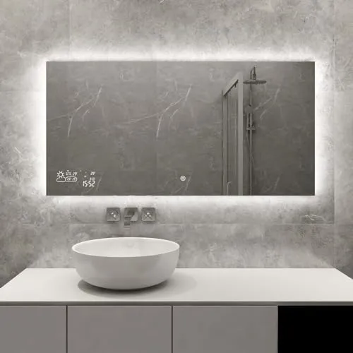 Heidenfeld Spiegel Infrarotheizung HF-HS200 mit Touchpanel - 10 Jahre Garantie - Badezimmer Wandspiegel mit 350 Watt Leistung, energiesparend und sicher dank IP54-Schutz. Genießen Sie wohlige Wärme und moderne LED-Beleuchtung für Ihr Badezimmer.