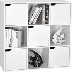 Mondeer Bücherschrank - Modernes Bücherregal mit 9 Fächern - Regal mit 5 geschlossenen und 4 offenen Fächern für optimalen Stauraum. Ideal für Büro, Wohnzimmer oder Arbeitszimmer. Aus robustem E1 Spanplattenmaterial, einfach zu reinigen und platzsparend.