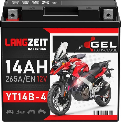 Langzeit Gel Motorradbatterie YT14B-4 14Ah 12V - KFZ-Batterien mit doppelter Lebensdauer und extrem hoher Startleistung, ideal für moderne Motorräder mit hohem Energiebedarf, wartungsfrei und auslaufsicher.