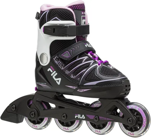 Fila Inline Skate X-One - Mädchen, verstellbar in Schwarz-Lila - Inlineskates für Mädchen mit einfachem Größeneinstellmechanismus, ideal für Anfänger. Die robuste Bauweise und ABEC5 Kugellager sorgen für Sicherheit und Fahrspaß.
