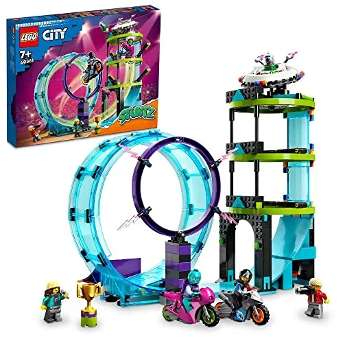 LEGO 60361 City Stuntz Ultimative Stuntfahrer-Challenge - Bauspielzeugset mit 3in1 Herausforderungen: 360°-Looping, Feuerring und Kletterpartie, inklusive 2 schwungradbetriebenen Motorrädern für spannende Action und Spielspaß für 1 oder 2 Spieler.