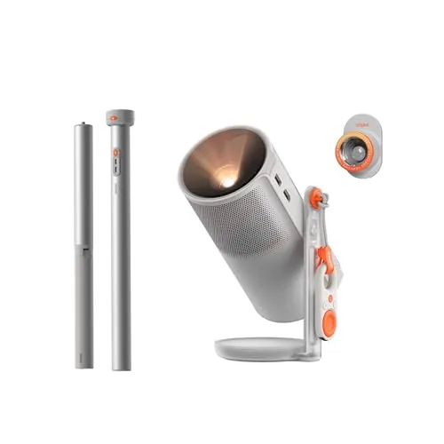 XGIMI MoGo 4 Mini Beamer Set mit Akku – Smart Outdoor Heimkino mit PowerBase-Ständer, 5h Laufzeit, Google TV & Netflix, 360° Ständer, 450 ISO-Lumen, 2×6W Harman Kardon