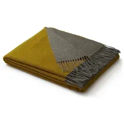 Biederlack Plaid Warm Shades 150x200 cm | Ocker-Grau-Grün, Wolle-Kaschmir-Mix - Luxuriöse Kuscheldecke aus 80% Wolle und 20% Kaschmir in modernem Doubleface-Design. Perfekt für gemütliche Abende und stilvolle Akzente in Ihrem Zuhause. Ideal als Sofadecke oder Wohndecke.