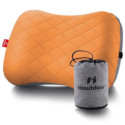 Hioutdoor Aufblasbares Kissen Kopfkissen für Camping mit Abziehbarem Kissenbezug Luftkissen Strandkissen Ergonomisches Reisekissen Outdoor Inflatable Travel Neck Pillow Bequemes Schlafkissen (Orange)