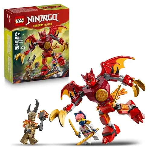 LEGO NINJAGO Kais Drachen-Mech Battle Set (71851) - Spannendes LEGO NINJAGO Set für Kinder ab 6 Jahren mit beweglichem Drachen-Mech, 3 Minifiguren und Zubehör für actionreiche Abenteuer im Kinderzimmer.