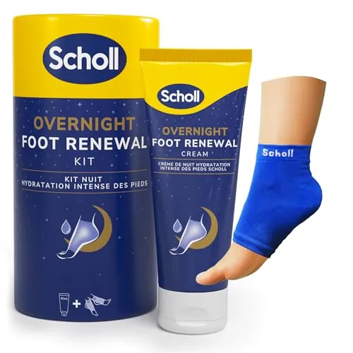 Scholl Overnight Fußpflege-Set mit Creme und Gel-Fersensocken - Verwöhne deine Füße über Nacht mit intensiv pflegender Creme und wiederverwendbaren Gel-Fersensocken. Sichtbare Ergebnisse in nur einer Nacht für spürbar weichere Füße.