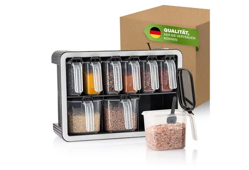 Viwares Gewürzbehälter Set, 9-tlg. mit Wandhalterung - Platzsparendes Gewürzregal mit Aromaschutz, ideal für die optimale Lagerung von Gewürzen und Kräutern.