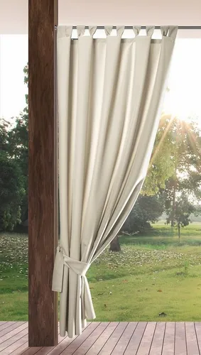 Eurofirany Garden Outdoorvorhang mit Schlaufenschal - 155x220 cm, Hellbeige - Outdoorvorhänge für Pavillon und Terrasse, wasserdicht und winddicht, bieten Sichtschutz und Sonnenschutz, einfach zu montieren mit selbstklebenden Klettverschlusslaschen.