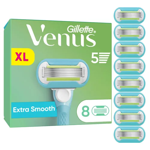 Gillette Venus Extra Smooth Damen Rasierklingen - 8 Ersatzklingen - Nassrasierer mit 5 Klingen für eine glatte und gründliche Rasur, ideal für empfindliche Haut. Die Skincushion-Gleitstreifen minimieren Rasurirritationen.
