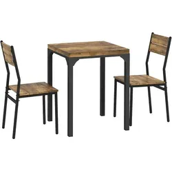 HOMCOM 3-teilige Essgruppe mit Esstisch und 2 Stühlen - Esszimmermöbel-Set für romantische Abende! Kompaktes Design in rustikal-braun, ideal für kleine Räume. Langlebiges MDF und stabiler Stahlrahmen sorgen für Komfort und Stil.