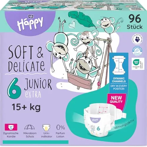 bella baby Happy Windeln soft & delicate Größe 6 Junior Extra (15+ kg) 96 Stück Einweg Babywindeln