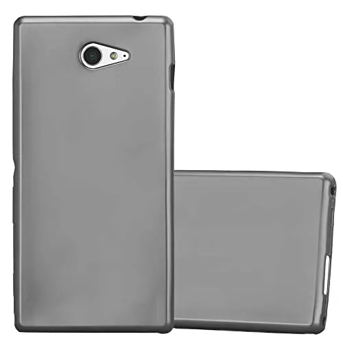 Cadorabo Hülle kompatibel mit Sony Xperia M2 / M2 Aqua Schutzhülle TPU Silikon Case Metallic Design Slim Kratzfest Weiche Gummi mit Rundumschutz Case Hülle für Sony Xperia M2 / M2 Aqua in Grau