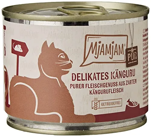 MjAMjAM - Premium Nassfutter für Katzen - purer Fleischgenuss - delikates Känguru pur, 6er Pack (6 x 200 g), getreidefrei mit extra viel Fleisch
