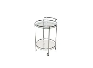 Servierwagen Lara - Vielseitiger Beistelltisch mit Rollen - Servierwagen aus Stahlrohr mit trendigem Chromfinish, ideal für Küche oder Wohnzimmer. Mit 2 runden Klarglas-Ablagen und praktischen Rollen für einfache Mobilität.