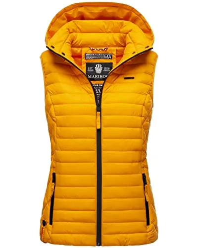 MARIKOO Damen Kapuzenweste B915 - trendige Steppweste für Frühjahr & Herbst - Leichte Steppweste der Marke Marikoo mit Kapuze. Ideal für wechselhaftes Wetter, bietet sie hohen Tragekomfort und praktische Reißverschlusstaschen. Erhältlich in vielen modischen Farben.
