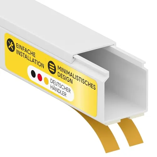 Kabelkanal aus hochwertigem PVC weiß Selbstklebend 2m - 5 Stück - 20x20mm - Praktische Lösung zur Kabelführung: Die selbstklebenden PVC-Kabelkanäle sind robust und einfach zu montieren. Ideal für ein aufgeräumtes Zuhause oder Büro. Lieferumfang: 5 Stück, 2m lang, 20x20mm.