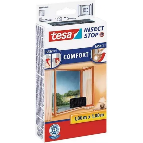 tesa 2x Insektenschutz COMFORT für Fenster, mit Klettband, selbstklebend, ohne Bohren (100 x 100 cm) (55667-00500-00)