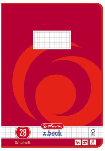 herlitz Schulheft x.book Lineatur 28 - kariert DIN A4, 32 Blatt mit stabiler 200 g/m² Umschlag und FSC-Zertifizierung für nachhaltiges Lernen