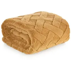 Wohndecke CARO - Karierte Kuscheldecke in Honig - Weiche, warme Wohndecke mit stylischem Karomuster. Ideal für gemütliche Abende und als Geschenk. Pflegeleicht, maschinenwaschbar bei 40°C. Maße: 200 x 220 cm.
