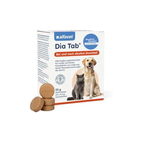 Alfavet Dia Tab | 10 x 5,5 g | Diät-Ergänzungsfuttermittel für Hunde und Katzen | Bei akuten Resorptionsstörungen des Darms