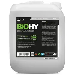 BiOHY Edelstahlreiniger 10L Kanister - Streifenfreier Glanz für Küche & Grill - Metallreiniger für Edelstahlpflege, entfernt mühelos Kalk und Fett, schützt vor Wiederverschmutzung und sorgt für brillanten Glanz.