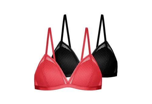 Dorina Bralette Lamina (2er Pack) leicht gepolstert, gestreifter Netzbesatz, ohne Bügel