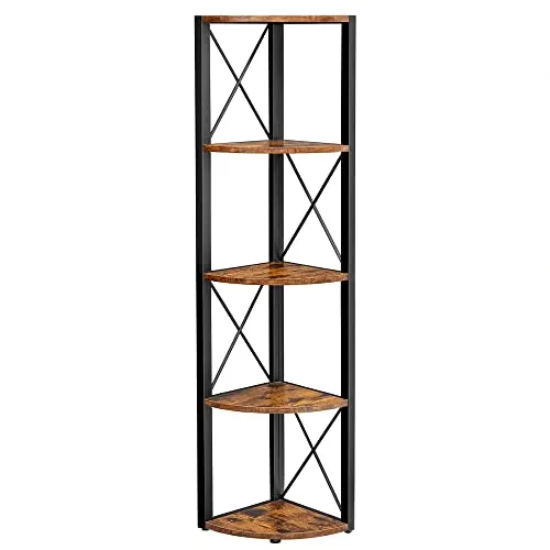 VASAGLE Eckregal 5 Ebenen, 160 cm hoch - Standregal für Wohnzimmer, Bad, Küche und Flur. Platzsparendes Design mit 5 Ablagen, ideal für Dekoration und Aufbewahrung, einfache Montage und robust bis 11,3 kg pro Regal.