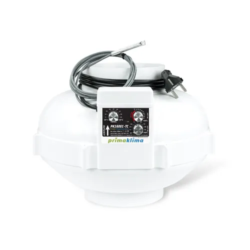 Prima Klima PK160 EC-TC Rohrventilator - Luftventilation & -extraktion: Leiser Hochgeschwindigkeitsventilator mit Thermostat und Überhitzungsschutz, ideal für effiziente Belüftung in Innenräumen.