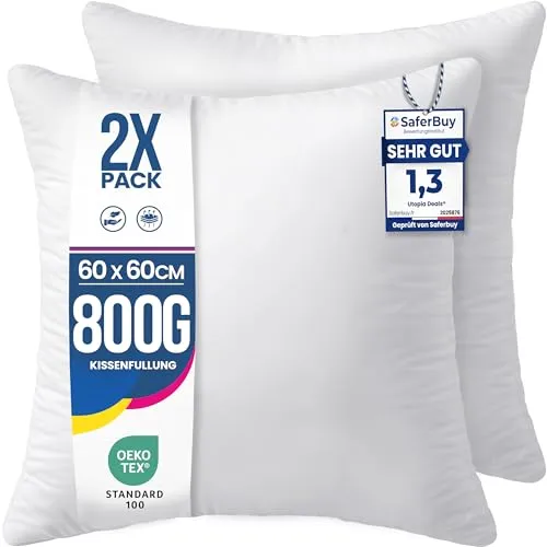 Utopia Bedding 2er Set Kissenfüllung 60 x 60 cm, Innenkissen Füllkissen Kopfkissen Sofakissen (Weiß)