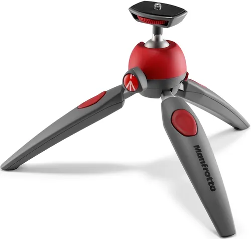 Manfrotto MTPIXIEVO-RD Pixi Evo Mini-Stativ rot - Mini-Stativ für kreative Aufnahmen, 2 Beinanstellwinkel und 90° Neigefunktion für Portraits, ideal für Geräte bis 2,5 kg, leicht und mobil.