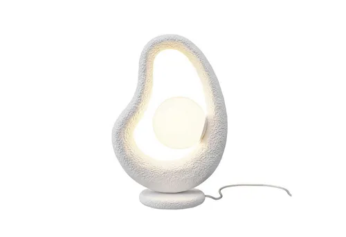 Moderne Nachttischlampe aus Beton und Glas, 38 cm hoch - Klassische Tischleuchten mit organischer Form und satiniertem Glaskugel-Schirm für blendarme Beleuchtung. Ideal für gemütliche Akzente im Wohn- und Schlafzimmer.