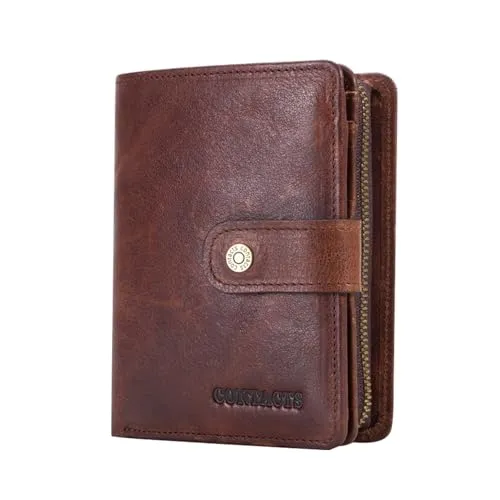 FANDARE Mode Geldbörse Herren mit RFID Kurz Geldbörse Brieftasche Portemonnaie Leder Geldbeutel mit 12 * Kreditkartenfächern, 1*Münzfach, für Reise, Party, Hochzeit, geschäft Braun Dunkelbraun