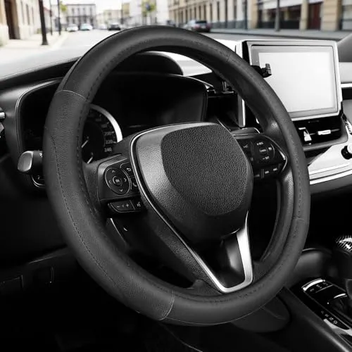 SEG Direct Lenkradbezug für Auto für Prius Civic Model 3 Model Y Camaro, kleine Größe 35,5-36 cm, Auto-Innenausstattung, schwarzes Mikrofaserleder