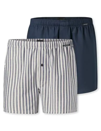 SCHIESSER Herren Web-Boxershorts 2er Pack - Bequeme Baumwolle in Blau/Weiß 2XL - Herrenunterhosen im praktischen 2er Pack, aus hochwertiger Baumwolle für höchsten Tragekomfort und eine lockere Passform. Ideal für den täglichen Gebrauch.