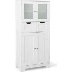 COSTWAY Badschrank mit 2 Schubladen und 4 Türen - Badezimmerschrank mit großem Stauraum und 3-fach verstellbaren Regalen, ideal für Toilettenartikel und vielseitig einsetzbar in Küche, Wohnzimmer oder Diele.