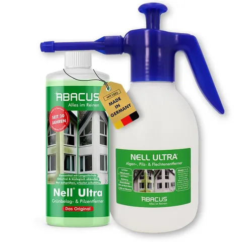 ABACUS Nell Ultra Algenentferner, Grünbelagentferner mit 1,8L Sprühflasche Grünbelagentferner (Bekannt aus QVC, [2-St. Ergiebiges Konzentrat Selbsttätig mit Langzeitschutz)