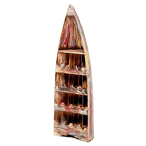 LEBENSwohnART Bootsregal VINO-L 145cm Jungle - Fertiges Holzregal für Weinflaschen mit 8cm Mulden, ideal für stilvolle Präsentation. Maße: 46x145x27cm. Kein Aufbau nötig! Lieferung ohne Dekoration.