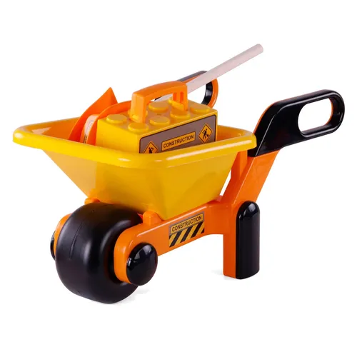 Cavallino Wheelbarrow Yellow with Tools and Helmet - Spiele im Freien – Bunte Spielschubkarre mit stabiler Bauweise und 5 Zubehörteilen für stundenlangen Spielspaß im Freien.