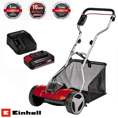 Einhell Spindelmäher GE-HM 18/38 Li - Akku Rasenmäher mit 2.5 Ah - Spindelmäher für präzises Rasenmähen, kabellos und umweltfreundlich dank Akku mit 2.5 Ah, ideal für kleine bis mittelgroße Gärten.